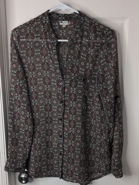 Kut from the Kloth Black and Red Printed Button-Down Shirt Size S